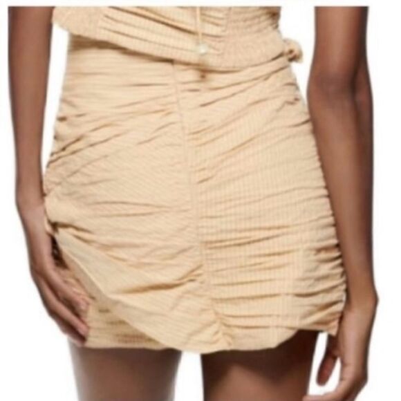 Zara tan nude linen draped summer mini skirt medium m - Picture 3 of 8